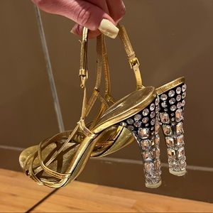 Miu Miu Crystal Embellished Strappy Slingback Heels